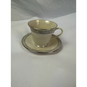 Lenox Charleston Tea Cup Saucer Silver Gilded Classic Porcelain China
